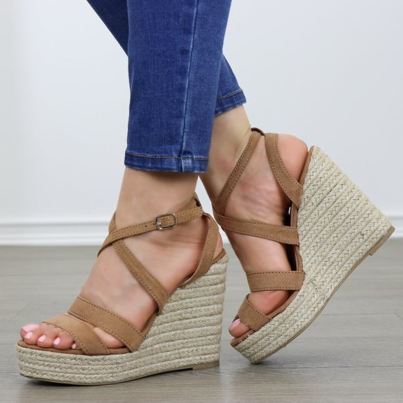 Espadrilles Tan Open Toe Wedge Sandal-4.5" heel - - Picture 8 of 8